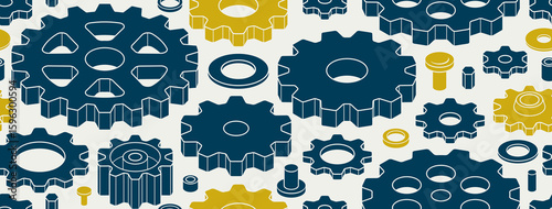 Gears and cogs seamless background, vector mechanical engineering endless wallpaper, fix and repair theme tiling pattern, elements can be used separately.