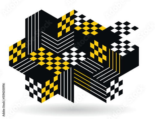Abstract vector art with 3D isometric cubes geometric background, op art blocks with different forms isolated, polygonal graphic design, cubical theme.