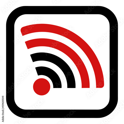 Red and black color Wi Fi icon on white background.