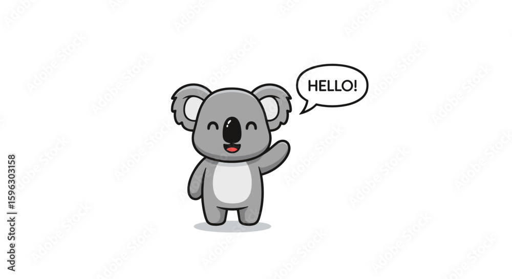 Obraz premium Cute cartoon koala waving hello friendly greeting adorable animal illustration