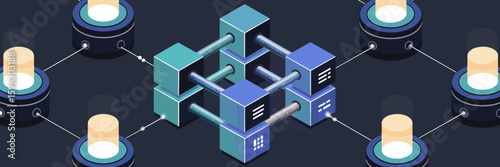 Blockchain technology concept with hexagonal blocks and glowing chains – Great for cryptocurrency visuals, secure networking content, or decentralized system design.