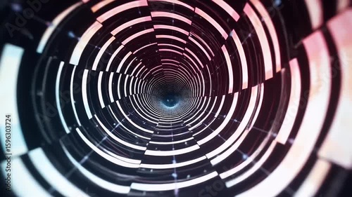 Optical illusion 4K loop spinning black and white striped tunnel psychedelic radial motion delivering exhilarating VJ backdrop meditation visuals science of perception
