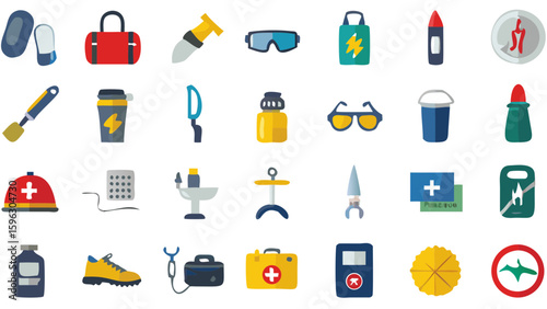 Adventure Essentials, Modern Hiking & Mountaineering Colored Icon Set Silhouette