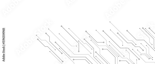 Vector Technology connected white lines and dots with electronics elements on tech bg. Digital technology futuristic internet network speed connection white background.