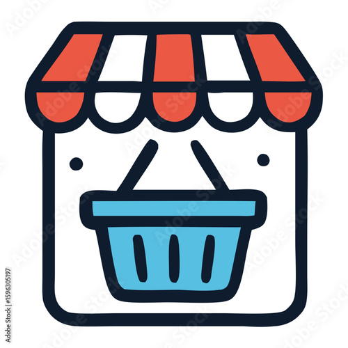Glyph Simple Supermarket Basket Minimalist Shop Building Icon Design