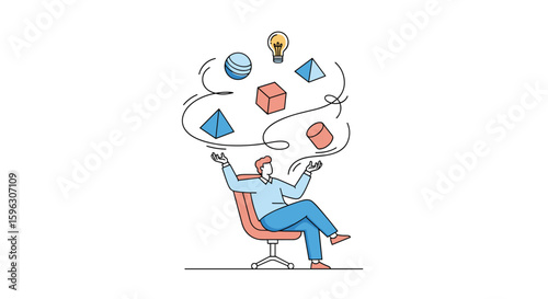 Illustrating the skillful coordination of abstract shapes and geometric forms by a seated individual demonstrating problem solving expertise