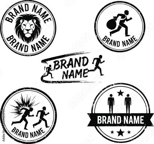 Set of vintage grunge logo templates and stamp badges for various brands