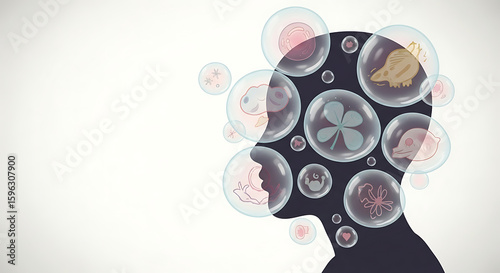 Mind Bubbles: Conceptual Illustration of Thought and Memory