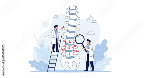 Medical professionals inspecting and examining spinal column health discovering vertebral issues and pain points