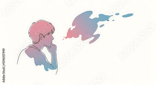 Dreamy Thought Cloud: Pastel Illustration of Contemplation