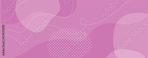 A vector illustration of an abstract pink background with flowing organic shapes and polka dots