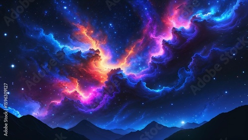 The illustration showcases a mesmerizing array of stars and nebulae that resemble a cosmic vista.