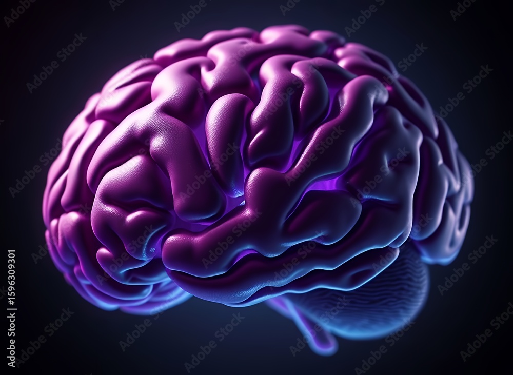 Obraz premium Stylized 3D Purple Brain on Black Background