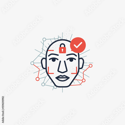 Face outline with forehead mark and checkmark on a network background.