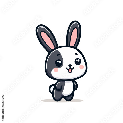 Cheerful rabbit with long ears, standing on hind legs