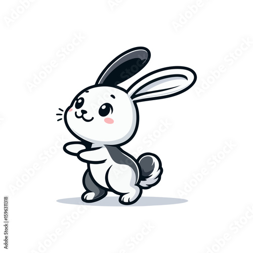 Cheerful rabbit with long ears, standing on hind legs