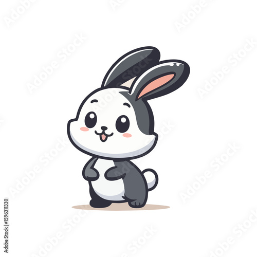 Cheerful rabbit with long ears, standing on hind legs