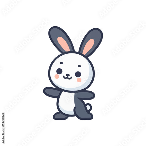 Cheerful rabbit with long ears, standing on hind legs