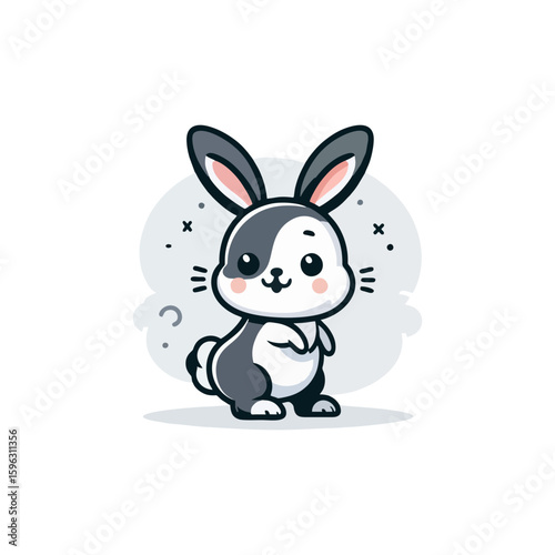 Cheerful rabbit with long ears, standing on hind legs