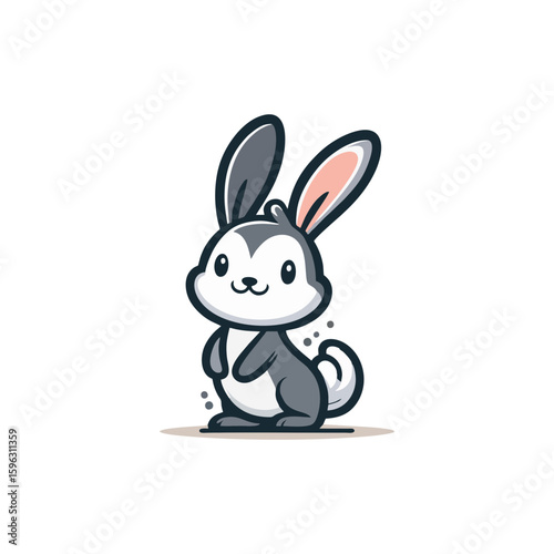 Cheerful rabbit with long ears, standing on hind legs