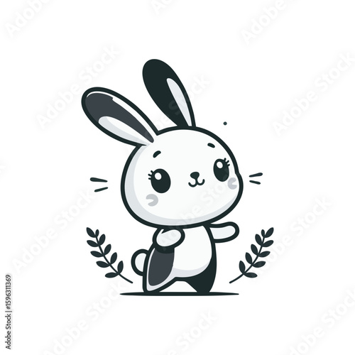 Cheerful rabbit with long ears, standing on hind legs