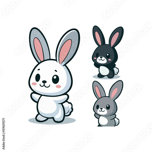 Cheerful rabbit with long ears, standing on hind legs