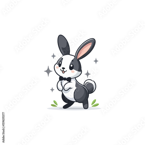 Cheerful rabbit with long ears, standing on hind legs