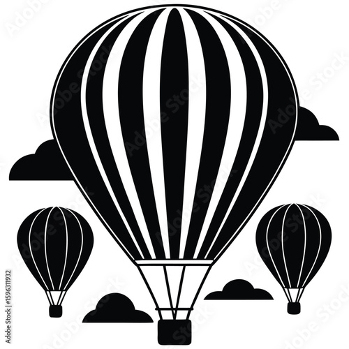 Hot air balloons floating among clouds festival vector