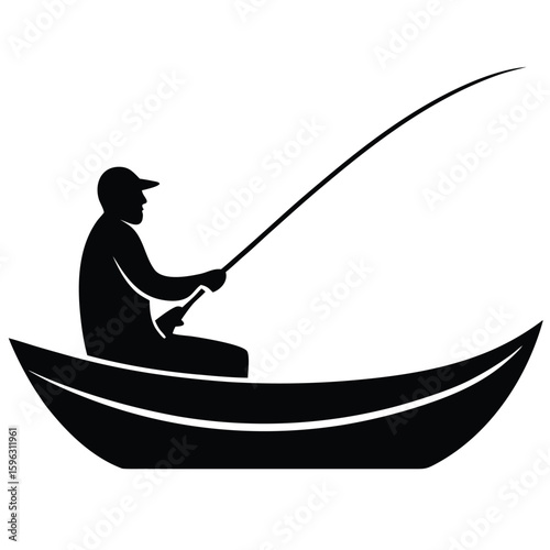 Fisherman casting rod from boat silhouette person fishing