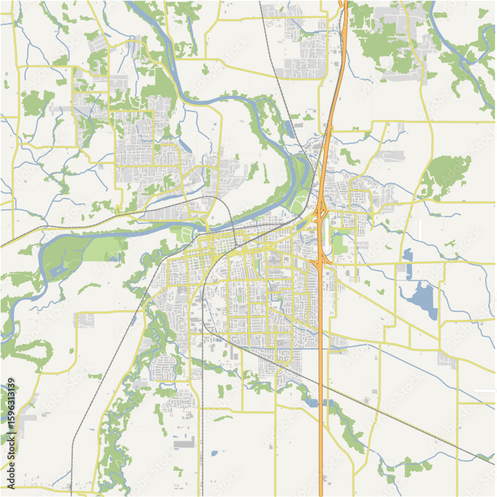 Obraz premium Map of Albany in Oregon in a normal road map style. Contains layered vector with roads water, parks, etc.
