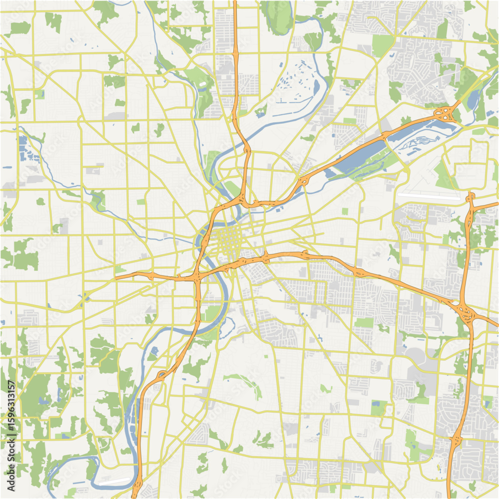 Fototapeta premium Map of Dayton in Ohio in a normal road map style. Contains layered vector with roads water, parks, etc.