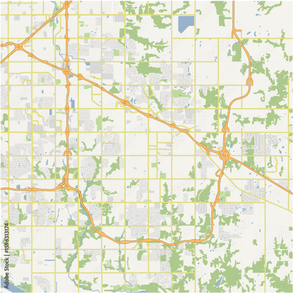 Fototapeta premium Map of Broken Arrow in Oklahoma in a normal road map style. Contains layered vector with roads water, parks, etc.