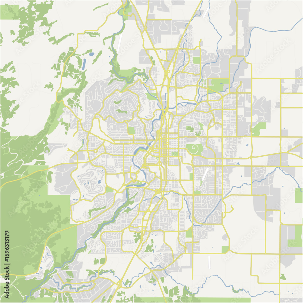 Fototapeta premium Map of Bend in Oregon in a normal road map style. Contains layered vector with roads water, parks, etc.