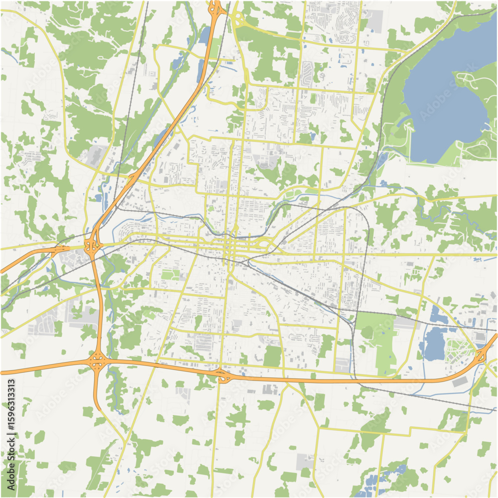 Fototapeta premium Map of Springfield in Ohio in a normal road map style. Contains layered vector with roads water, parks, etc.
