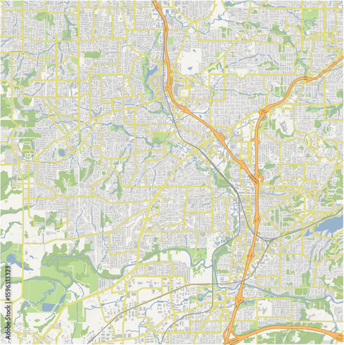 Map of Tigard in Oregon in a normal road map style. Contains layered vector with roads water, parks, etc.
