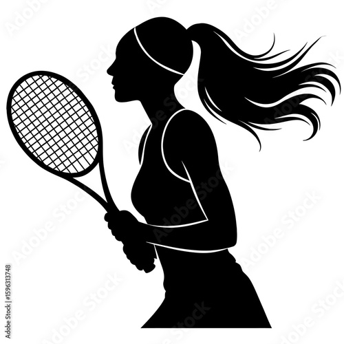 Tennis Player Silhouette with Racket in Action