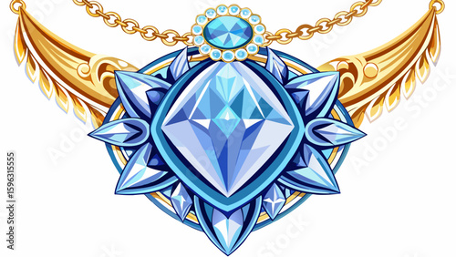 Solitaire diamond pendant necklace displayed on clean white background. Its elegant shape and radiant diamond shine beautifully, making it ideal for a semi-realistic vector scene full of grace.