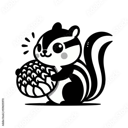 chipmunk with striped cheeks holding a giant sunflower