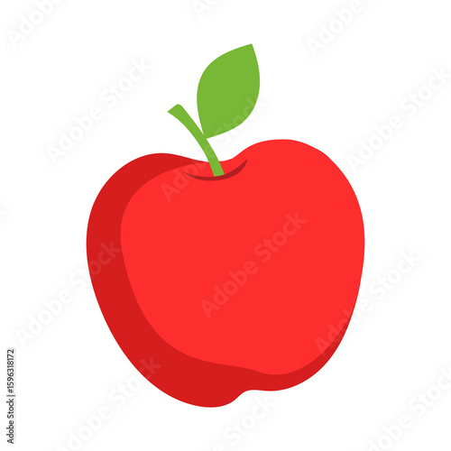 Illustration of a Fresh Red Apple with Green Leaf and Stem on a White Background