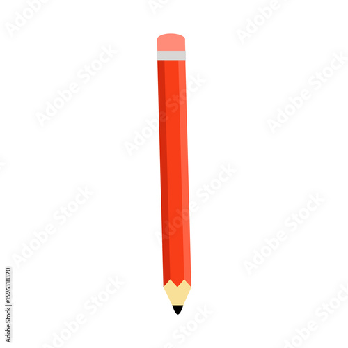Illustration of a sharp red pencil standing upright on a white background, studio shot