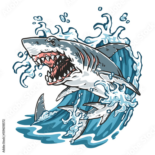 Shark breaching in ocean waves during daytime