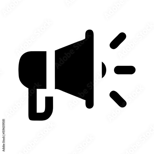 Simple Black Megaphone Icon for Announcement, Communication, and Marketing Design Projects.