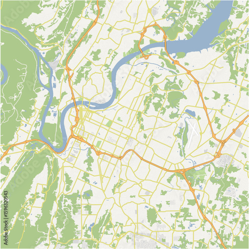 Map of Chattanooga in Tennessee in a normal road map style. Contains layered vector with roads water, parks, etc.