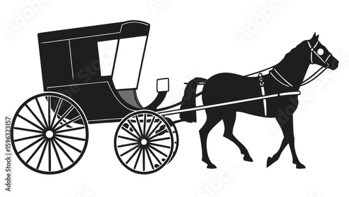 horse and carriage line art silhouette vector