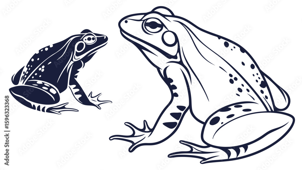 Naklejka premium Two frogs line art silhouette vector