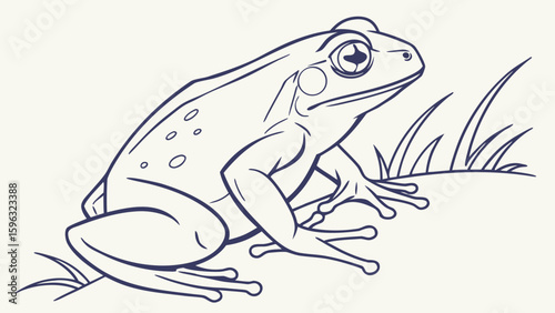 frog on a Grass line art silhouette vector