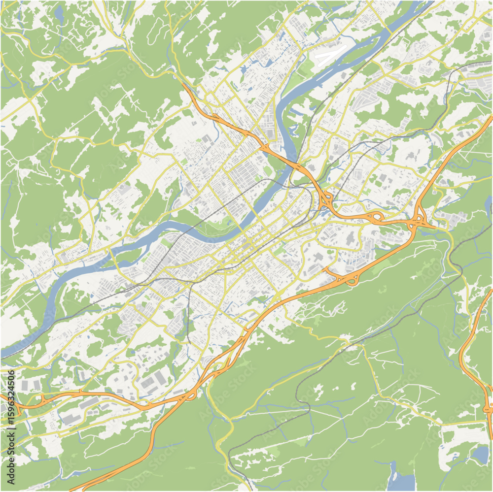 Fototapeta premium Map of Wilkes-Barre in Pennsylvania in a normal road map style. Contains layered vector with roads water, parks, etc.