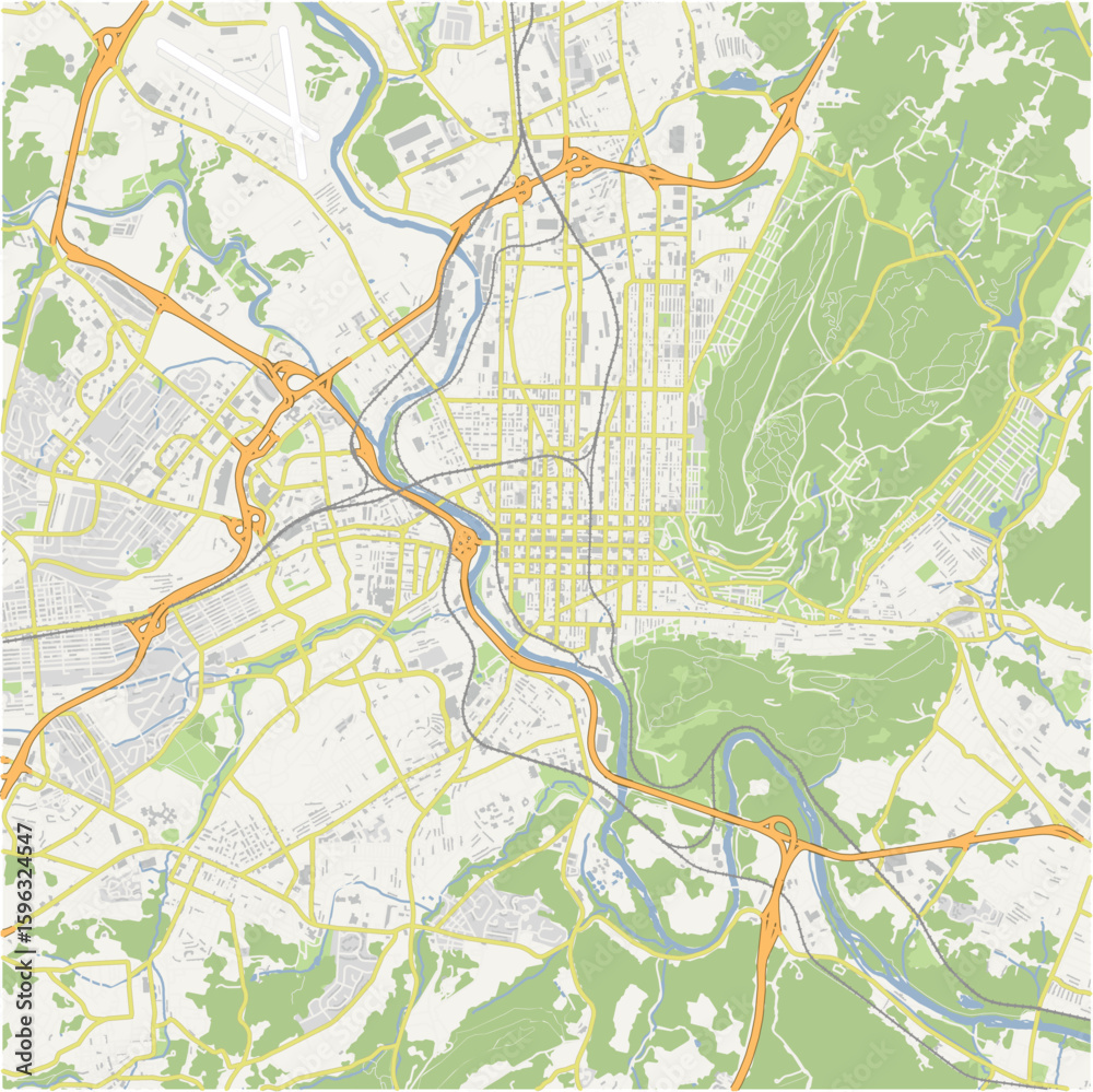 Fototapeta premium Map of Reading in Pennsylvania in a normal road map style. Contains layered vector with roads water, parks, etc.