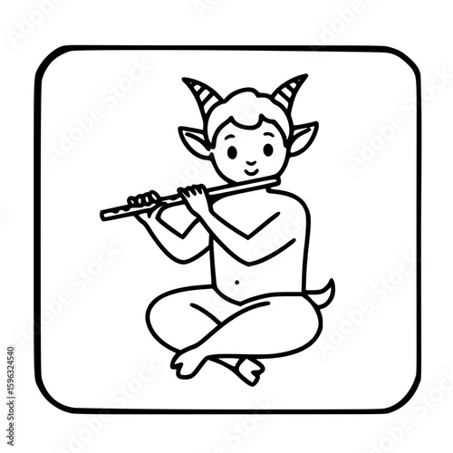 black and white satyr playing flute clip art preview