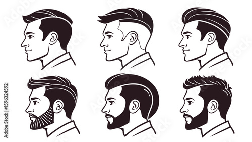 Set of man hair cut design line art silhouette vector